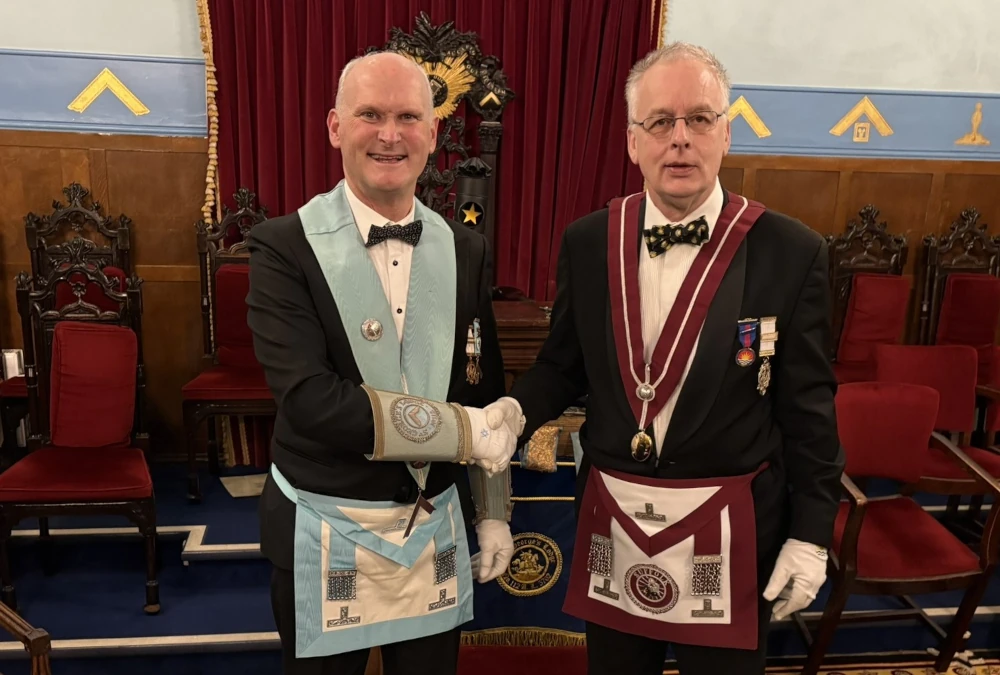 W Bro Clive Pidgeon and W Bro Rob Bamberger PPrGStwd (Suffolk)